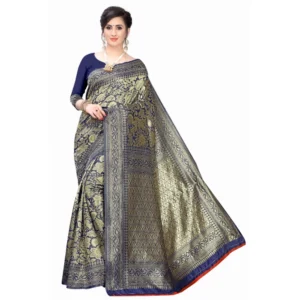 Women's Banarasi Silk Jacquard Saree (Navy Blue ,5-6Mtrs)