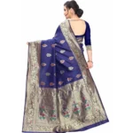 Women's Jacquard Sarees (Navy Blue , 5-6Mtrs)