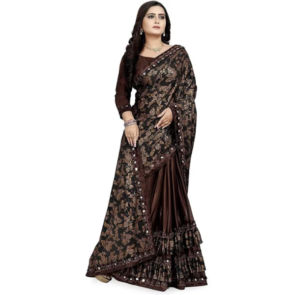 Women's Lycra Blend Sarees (Brown , 5-6Mtrs)