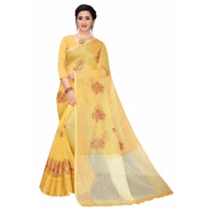 Women's Supar Net Sarees (Light Yellow , 5-6Mtrs)