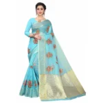 Women's Supar Net Sarees (Light Blue , 5-6Mtrs)