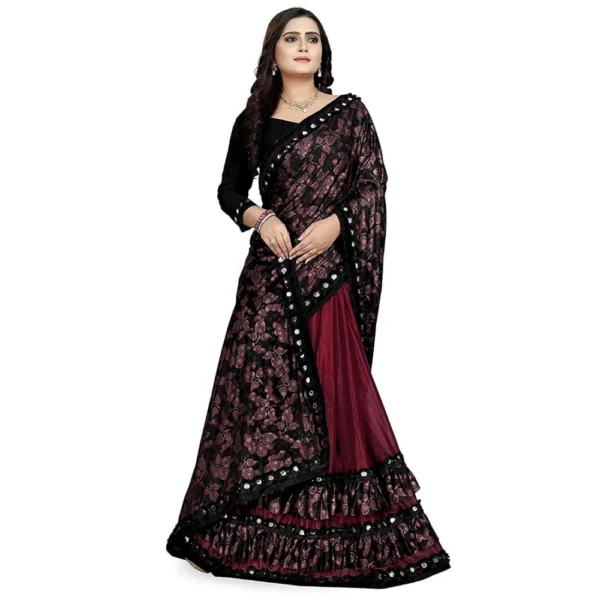Women's Lycra Blend Sarees (Red And Brown , 5-6Mtrs)