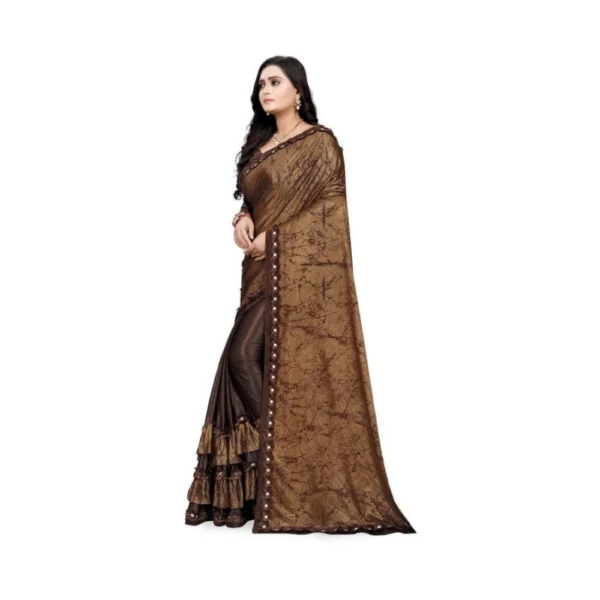 Women's Lycra Blend Sarees (Brown , 5-6Mtrs)