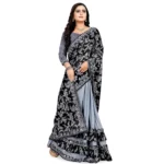 Women's Lycra Blend Sarees (Greay , 5-6Mtrs)
