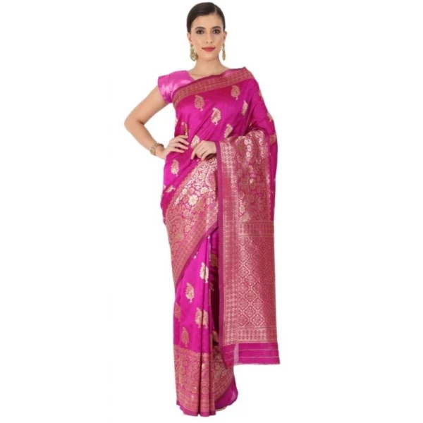 Women's Banarasi Jacquard Sarees (Pink , 5-6Mtrs)