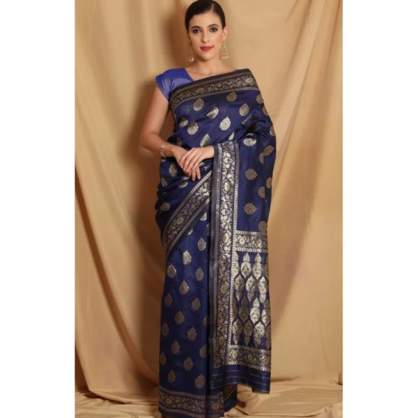 Women's Banarasi Jacquard Sarees (Navy Blue , 5-6Mtrs)