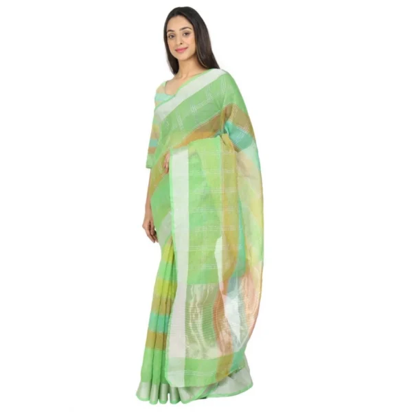 Women's Cotton Blend Sarees (Green , 5-6Mtrs)