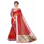 Women's Cotton Blend Sarees (Red , 5-6Mtrs)