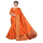Women's Cotton Blend Sarees (Orange , 5-6Mtrs)