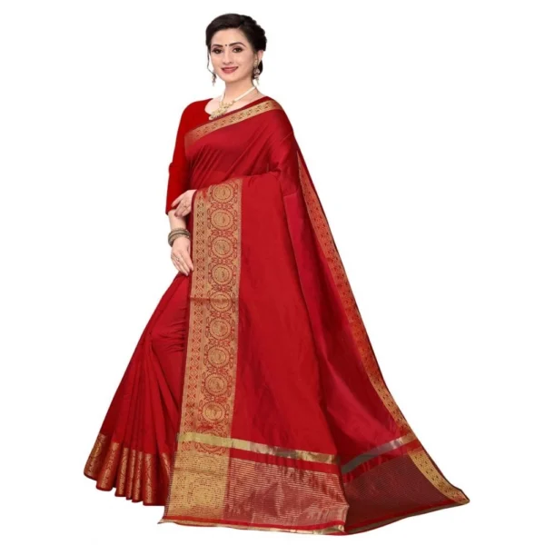 Women's Cotton Blend Sarees (Red , 5-6Mtrs)