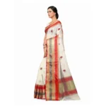 Women's Cotton Blend Sarees (White , 5-6Mtrs)