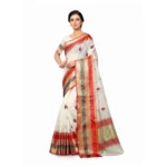 Women's Cotton Blend Sarees (White , 5-6Mtrs)