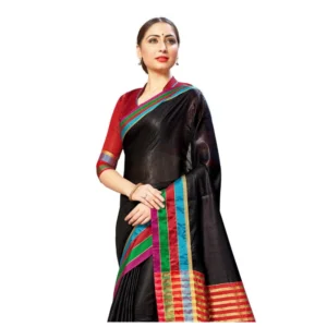 Women's Cotton Silk Sarees (Black , 5-6Mtrs)
