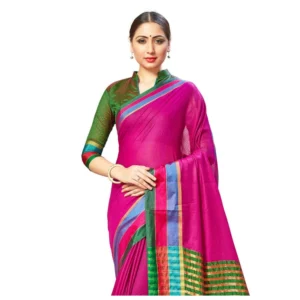 Women's Cotton Silk Sarees (Pink , 5-6Mtrs)