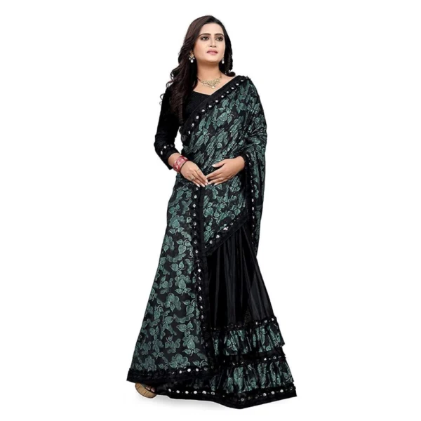 Women's Lycra Blend Sarees (Rama Blue , 5-6Mtrs)