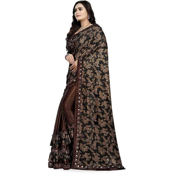 Women's Lycra Blend Sarees (Brown , 5-6Mtrs)