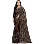 Women's Lycra Blend Sarees (Brown , 5-6Mtrs)