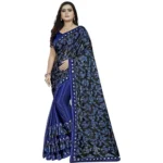 Women's Lycra Blend Sarees (Blue , 5-6Mtrs)