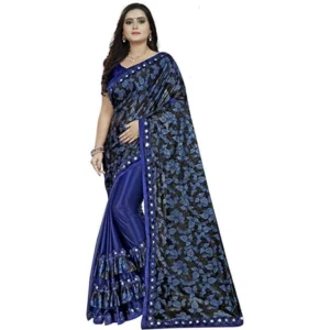 Women's Lycra Blend Sarees (Blue , 5-6Mtrs)