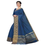 Women's Cotton Blend Sarees (Dark Blue , 5-6Mtrs)