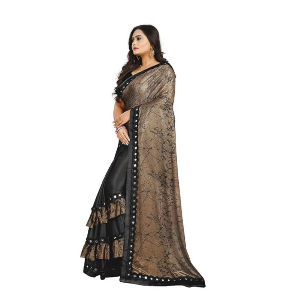 Women's Lycra Blend Sarees (Black And Brown , 5-6Mtrs)