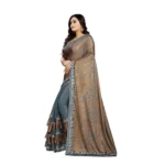 Women's Lycra Blend Sarees (Greay And Brown , 5-6Mtrs)