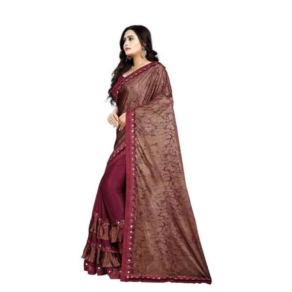 Women's Lycra Blend Sarees (Red , 5-6Mtrs)