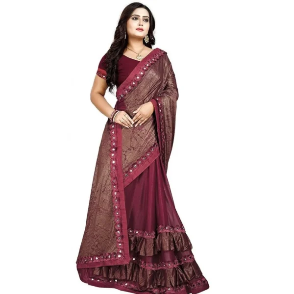 Women's Lycra Blend Sarees (Red , 5-6Mtrs)