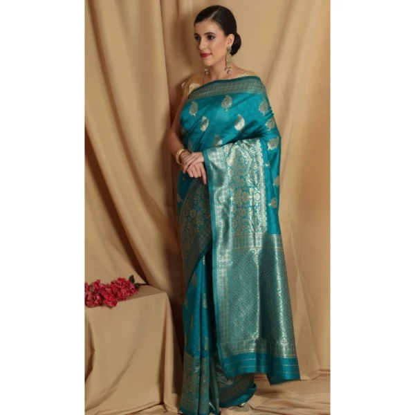 Women's Banarasi Jacquard Sarees (Rama Green , 5-6Mtrs)