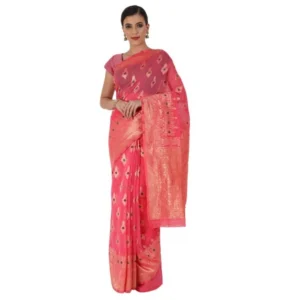 Women's Cotton Sarees (Tomato Red , 5-6Mtrs)