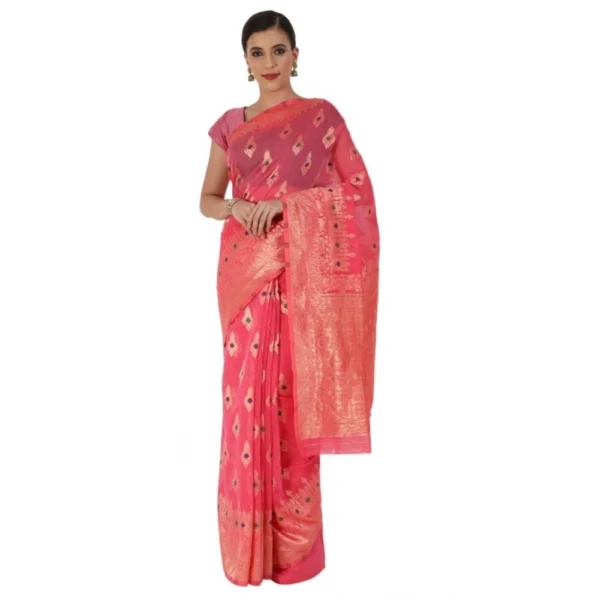 Women's Cotton Sarees (Tomato Red , 5-6Mtrs)