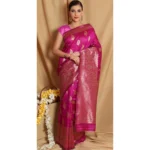 Women's Banarasi Jacquard Sarees (Pink , 5-6Mtrs)