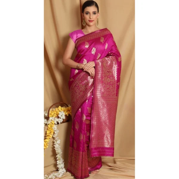 Women's Banarasi Jacquard Sarees (Pink , 5-6Mtrs)