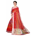 Women's Cotton Blend Sarees (Red , 5-6Mtrs)