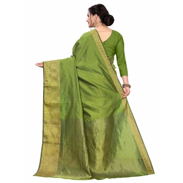 Women's Cotton Blend Sarees (Mehendi Green , 5-6Mtrs)