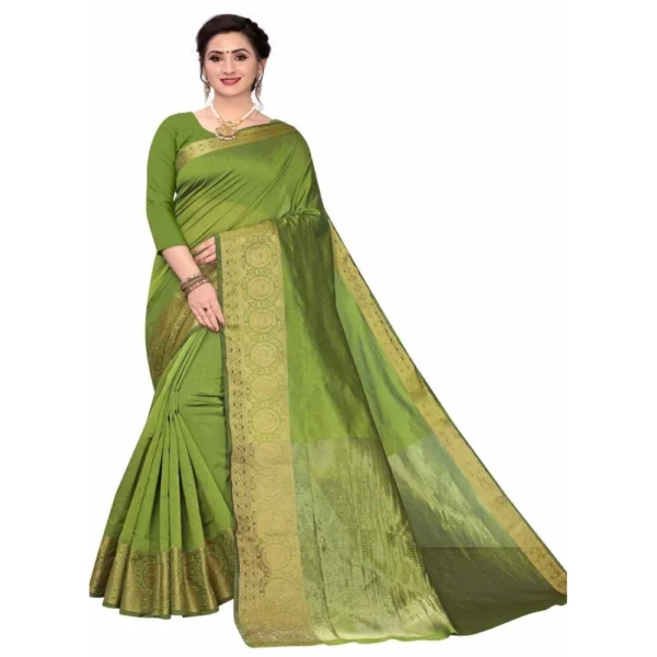 Women's Cotton Blend Sarees (Mehendi Green , 5-6Mtrs)