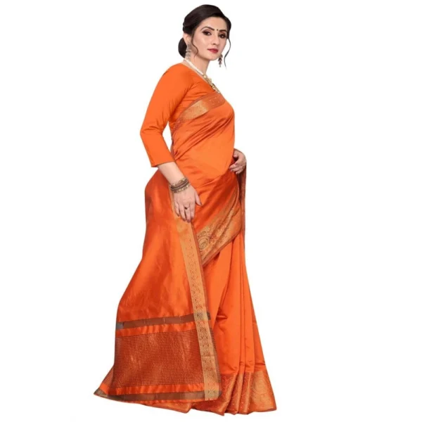 Women's Cotton Blend Sarees (Orange , 5-6Mtrs)