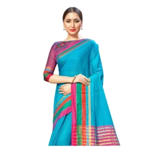 Women's Cotton Silk Sarees (Rama Blue , 5-6Mtrs)