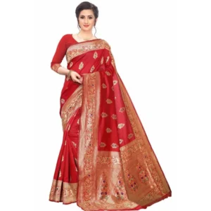 Women's Jacquard Sarees (Red , 5-6Mtrs)