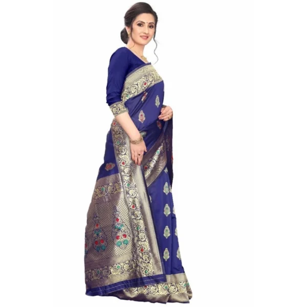 Women's Jacquard Sarees (Navy Blue , 5-6Mtrs)