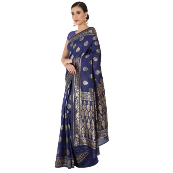 Women's Banarasi Jacquard Sarees (Navy Blue , 5-6Mtrs)