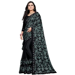 Women's Lycra Blend Sarees (Rama Blue , 5-6Mtrs)