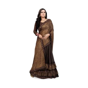 Women's Lycra Blend Sarees (Brown , 5-6Mtrs)