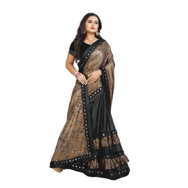 Women's Lycra Blend Sarees (Black And Brown , 5-6Mtrs)