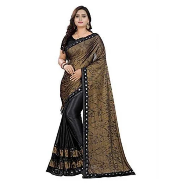 Women's Lycra Blend Sarees (Black And Brown , 5-6Mtrs)
