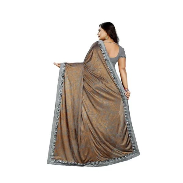 Women's Lycra Blend Sarees (Greay And Brown , 5-6Mtrs)