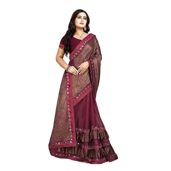 Women's Lycra Blend Sarees (Red , 5-6Mtrs)