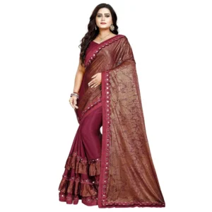 Women's Lycra Blend Sarees (Red , 5-6Mtrs)
