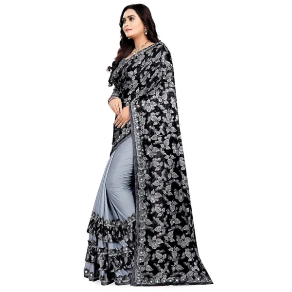 Women's Lycra Blend Sarees (Greay , 5-6Mtrs)