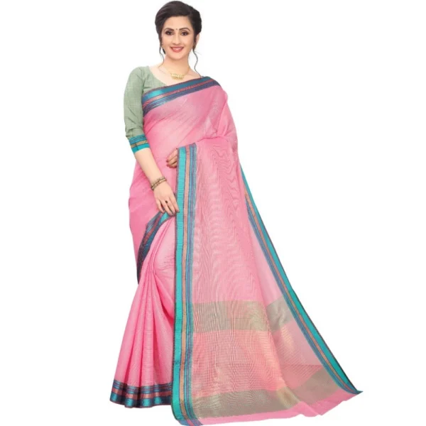 Women's Cotton Silk Sarees (Pink , 5-6Mtrs)